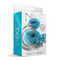 Plug Anal Metal Nixie con Joya y Juego de Puños de Piel - Azul Metálico