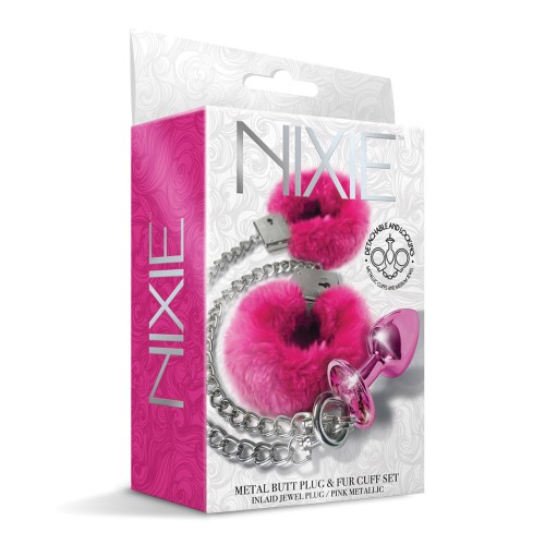 Plug Anal Nixie con Joyas y Esposas de Piel - Rosa