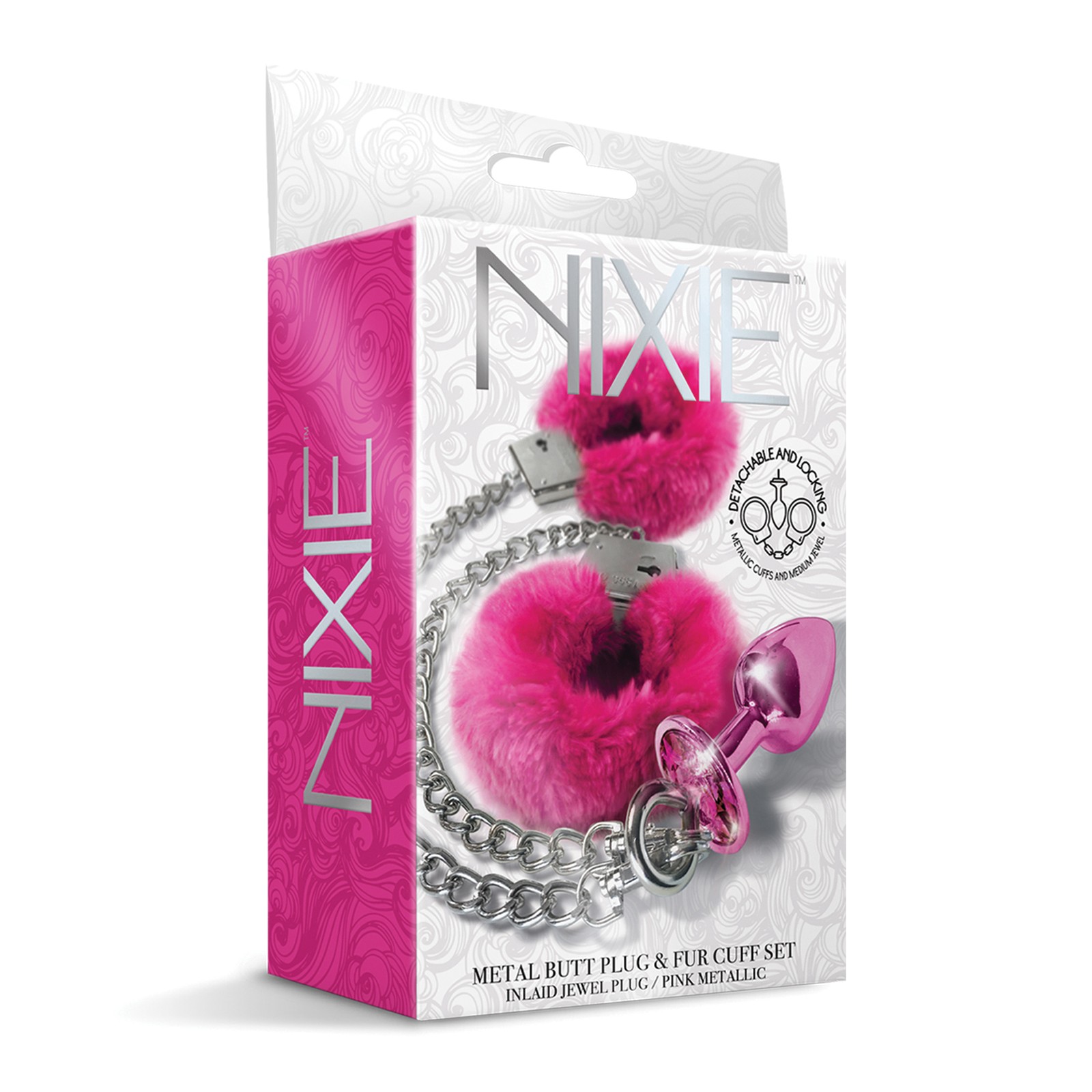 Plug Anal Nixie con Joyas y Esposas de Piel - Rosa