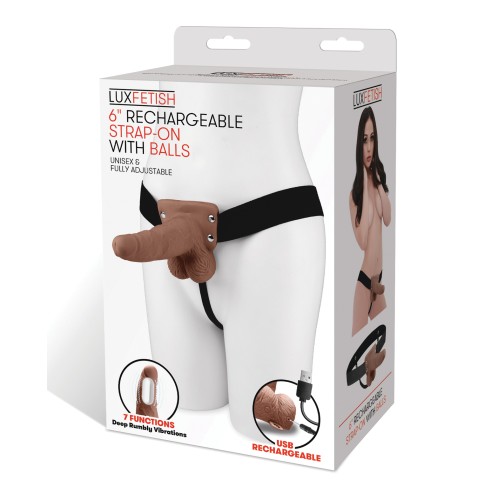 Lux Fetish 6" Rechargeable Strap On - Brown