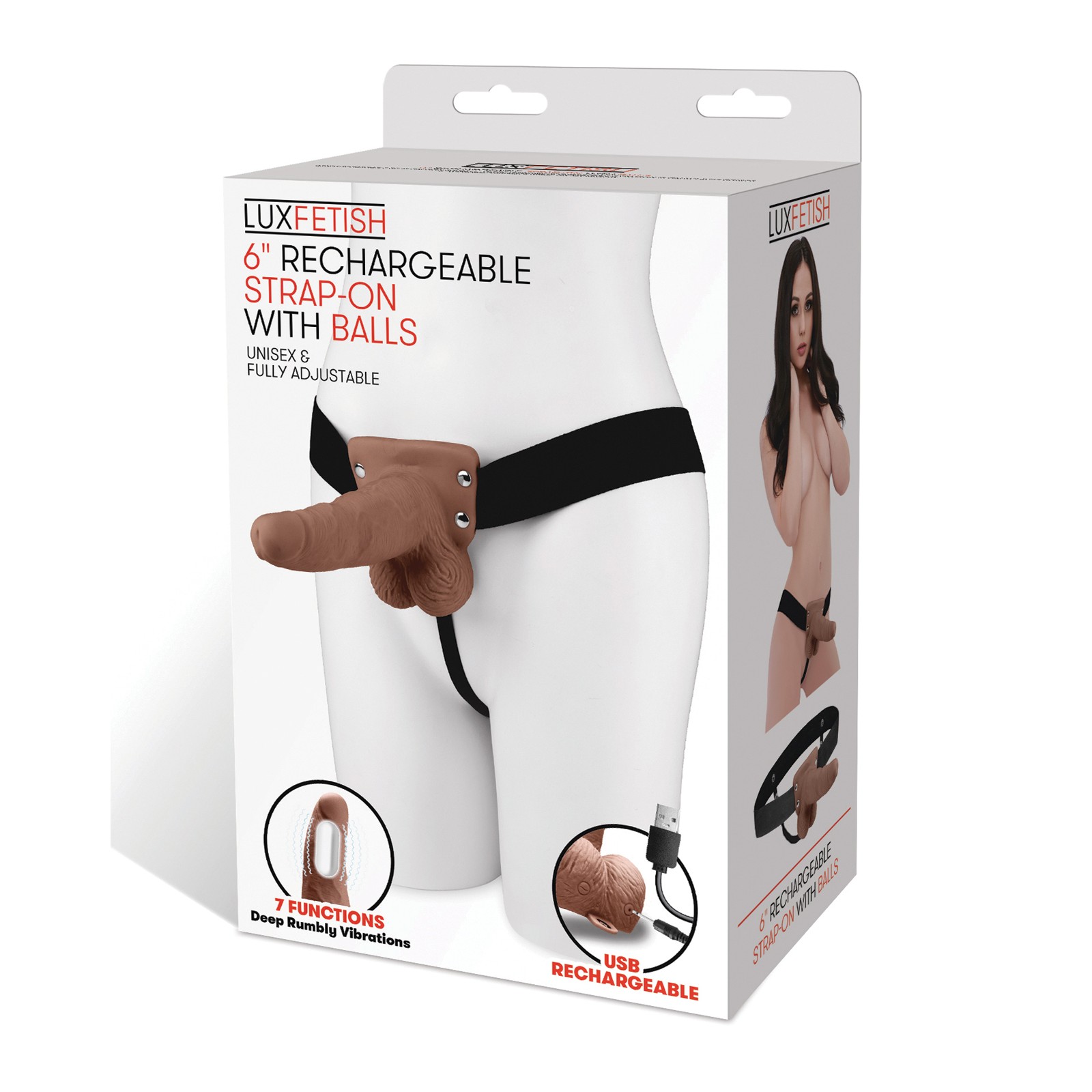 Lux Fetish 6" Rechargeable Strap On - Brown