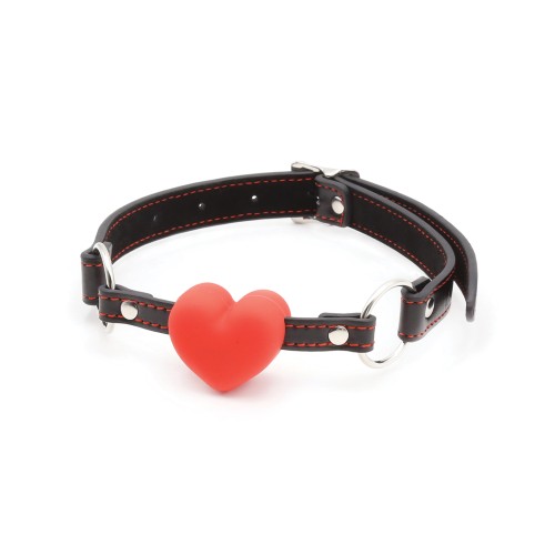 Plesur Heart Ball Gag with Red Hearts - Black