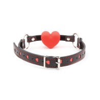 Plesur Heart Ball Gag with Red Hearts - Black