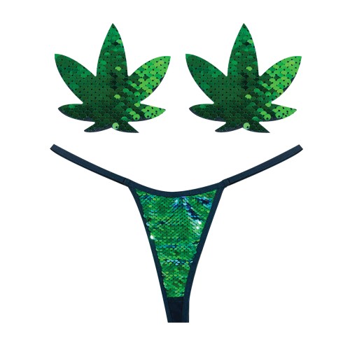 Neva Nude Naughty Knix Weed Leaf Sequin G-String Pasties