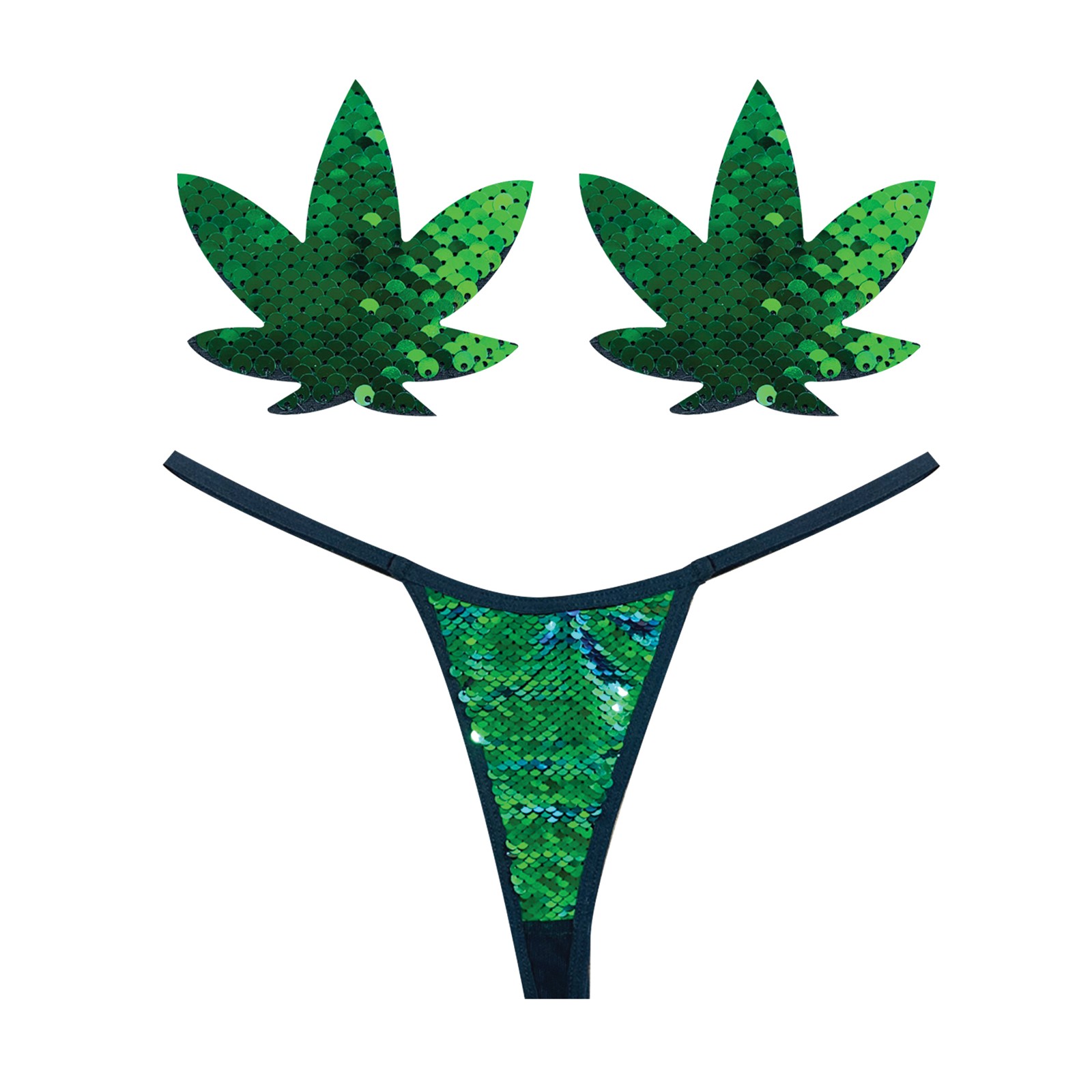 Neva Nude Naughty Knix Weed Leaf Sequin G-String Pasties