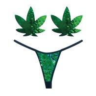 Neva Nude Naughty Knix Weed Leaf Sequin G-String Pasties