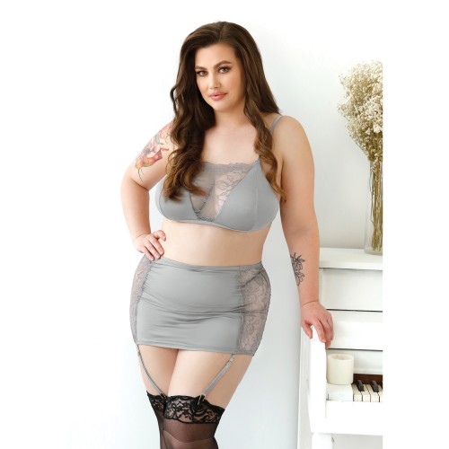 Curve Layne Lace & Microfiber Bralette Set Gray 3X/4X