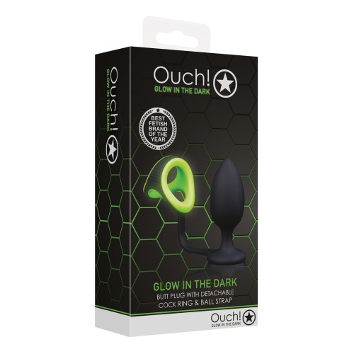 Shots Ouch Butt Plug Cock Ring Ball Strap Glow in Dark