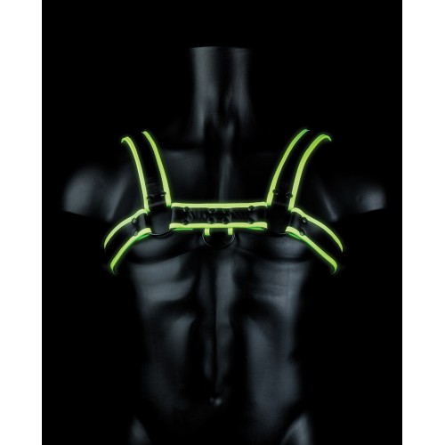 Shots Ouch Chest Bulldog Harness Glow in the Dark LXL