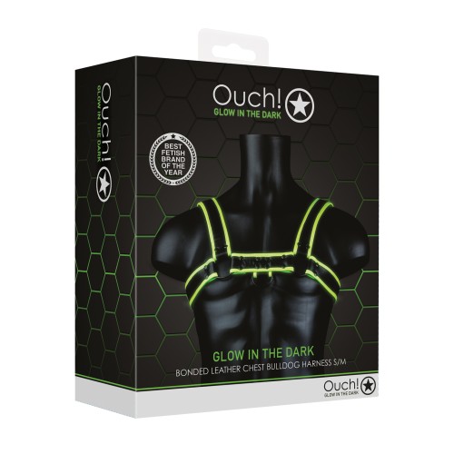 Shots Ouch Chest Bulldog Harness Glow in the Dark S/M