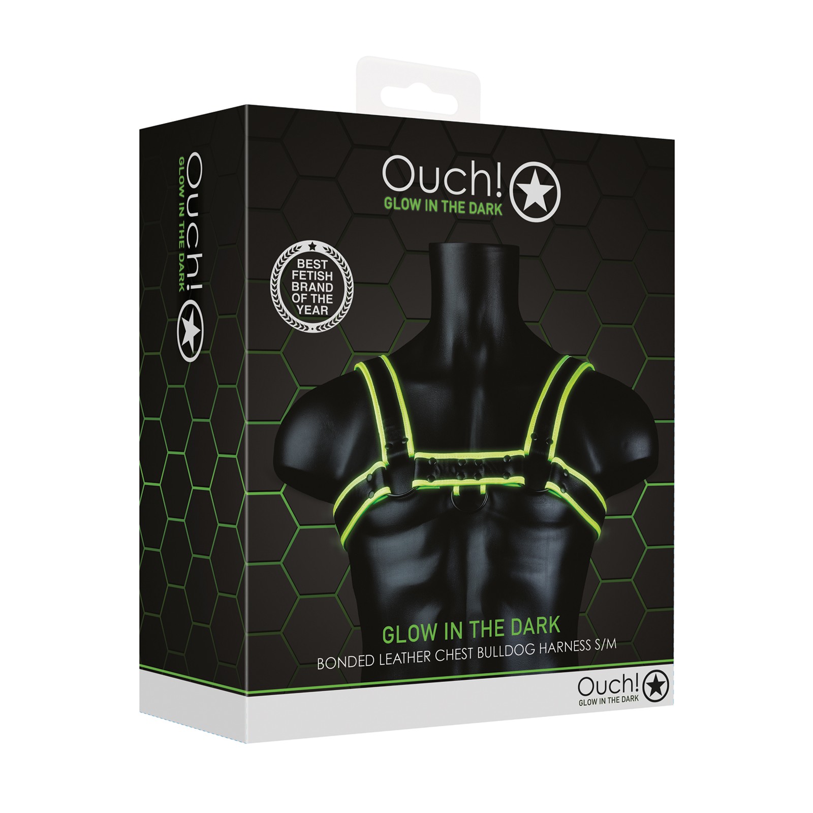 Shots Ouch Chest Bulldog Harness Glow in the Dark S/M