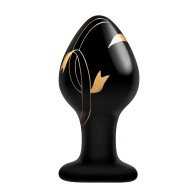 Secret Kisses Handblown Glass Anal Plug Black Gold