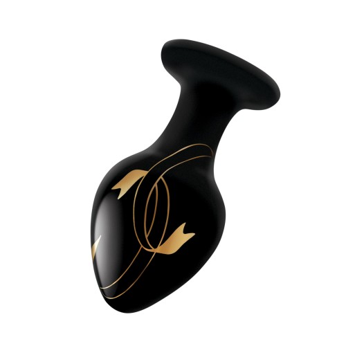 Secret Kisses Handblown Glass Anal Plug Black Gold