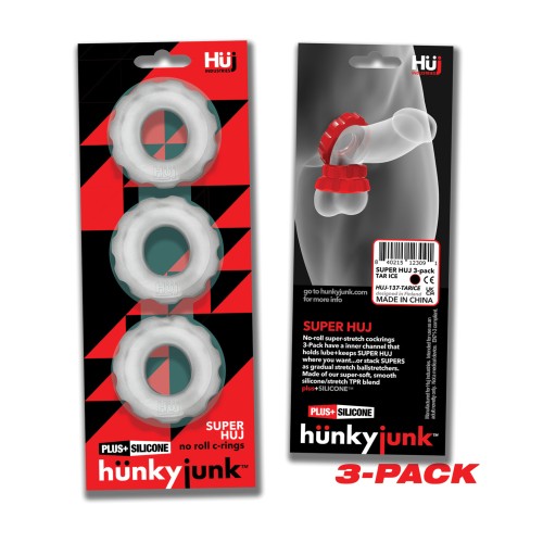 Paquete 3 Cockrings Hunky Junk Super Huj Hielo Claro - Ajuste Definitivo