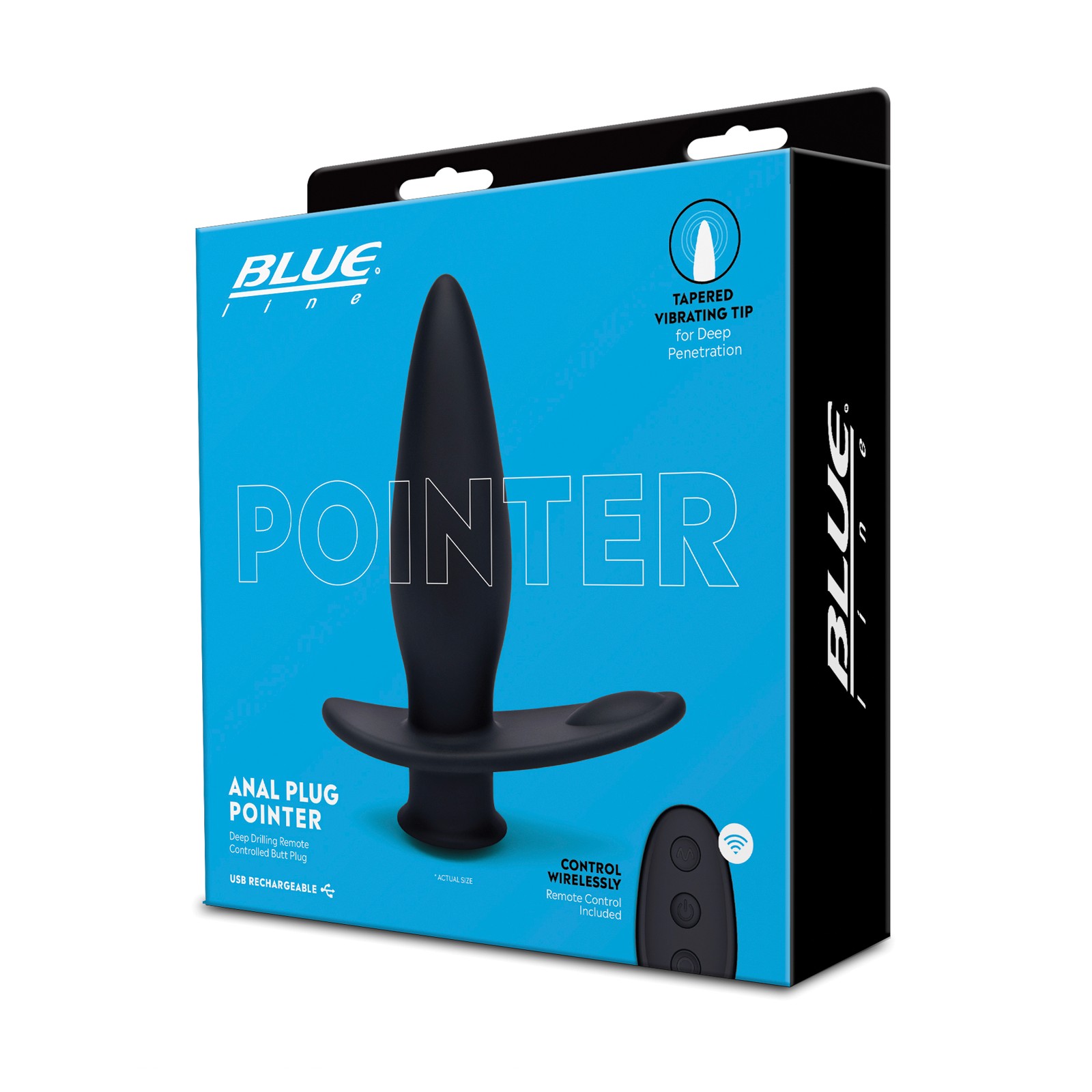 Blue Line Black Vibrating Anal Plug with Remote