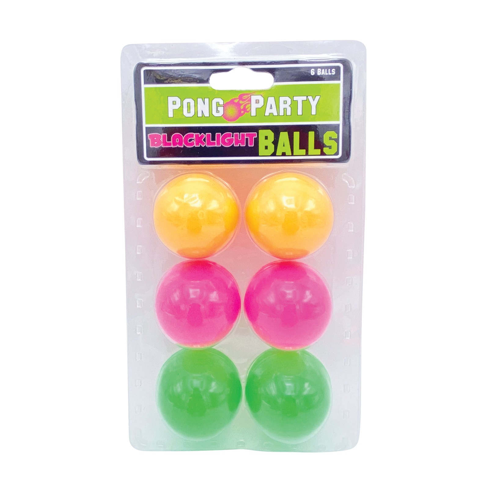 Black Light Pong Balls Assorted Colors Pack of 6