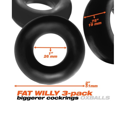 Paquete de 3 Anillos para el Pene Jumbo Oxballs Fat Willy Negro