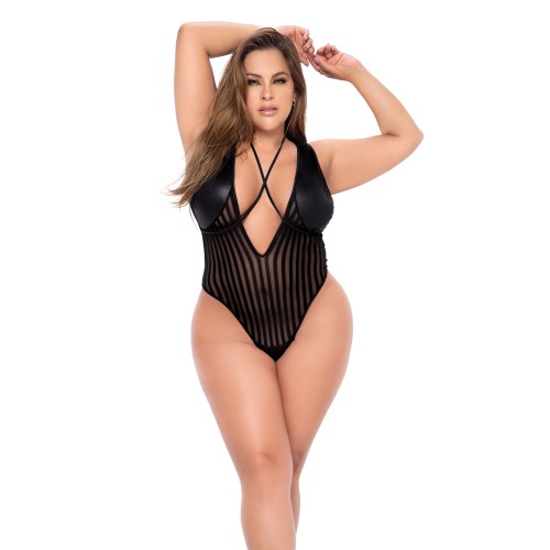 Shadow Stripe Bodysuit with Harness in Black