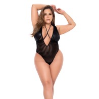 Shadow Stripe Bodysuit with Harness in Black