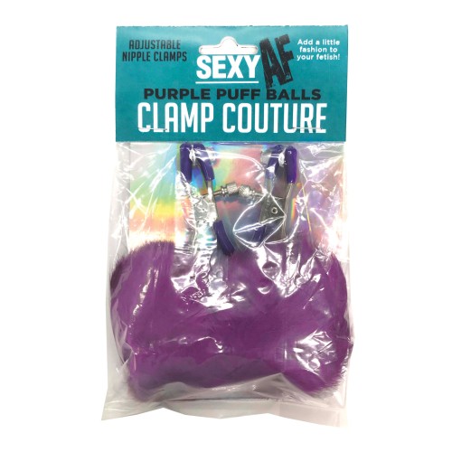 Sexy AF Nipple Clamps with Purple Puff Balls