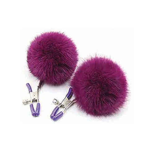 Sexy AF Nipple Clamps with Purple Puff Balls