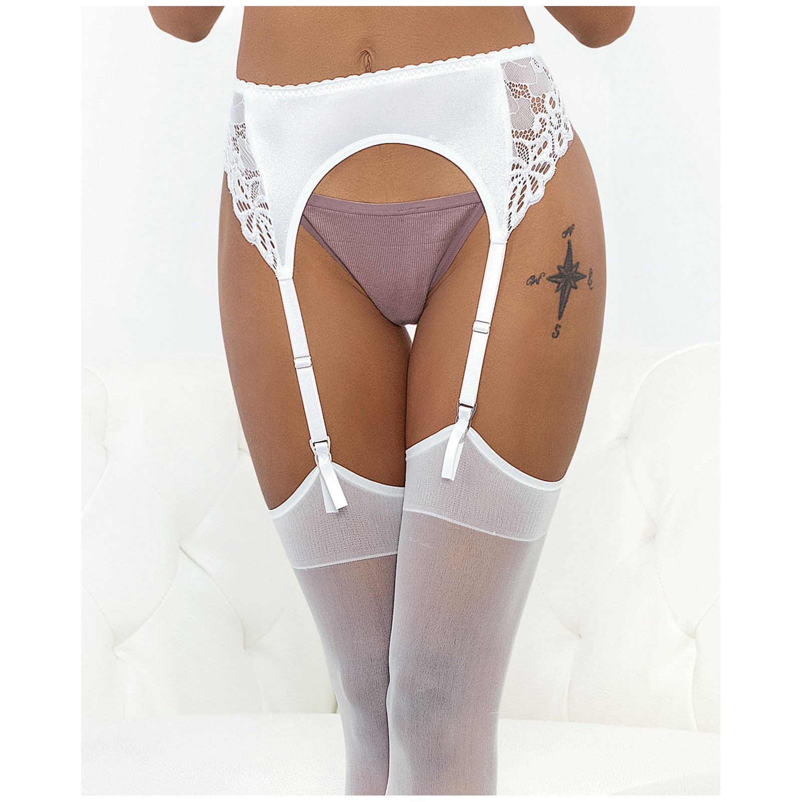 Satin and Lace Garterbelt - White