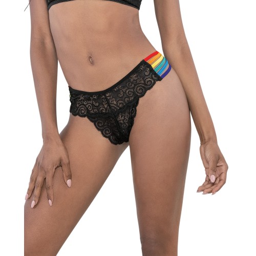 Panty de Encaje con Tiras Arcoíris Negro