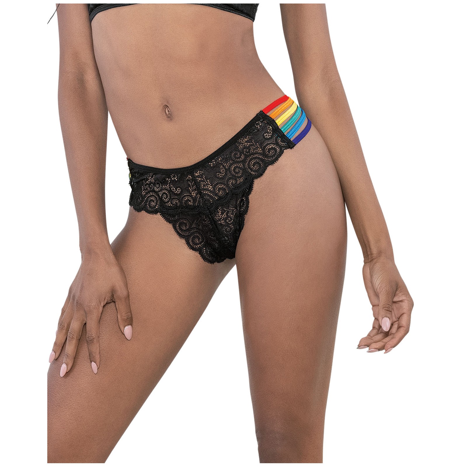 Pride Lace Rainbow Straps Panty Black