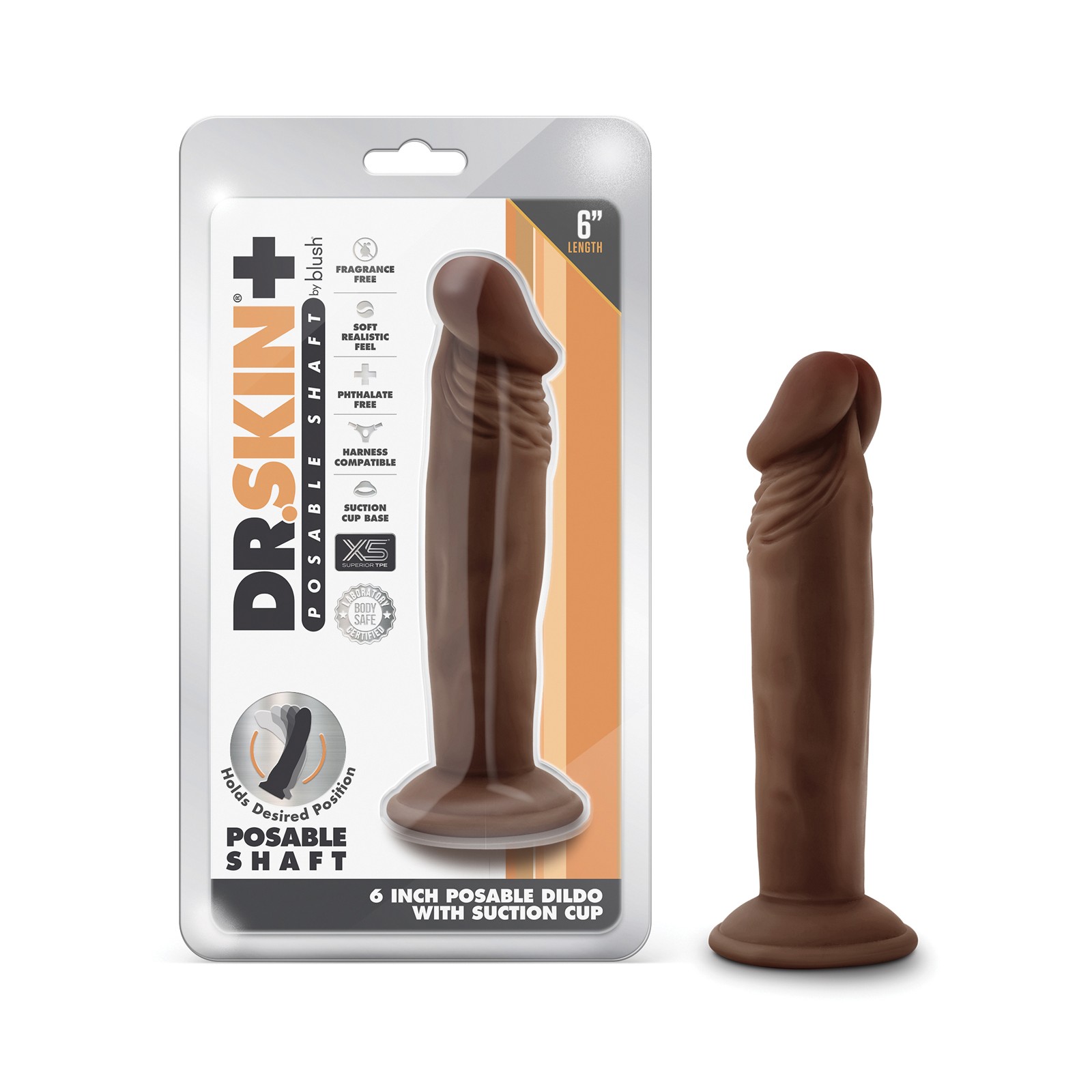 Blush Dr. Skin Plus 6 Inch Posable Dildo - Chocolate