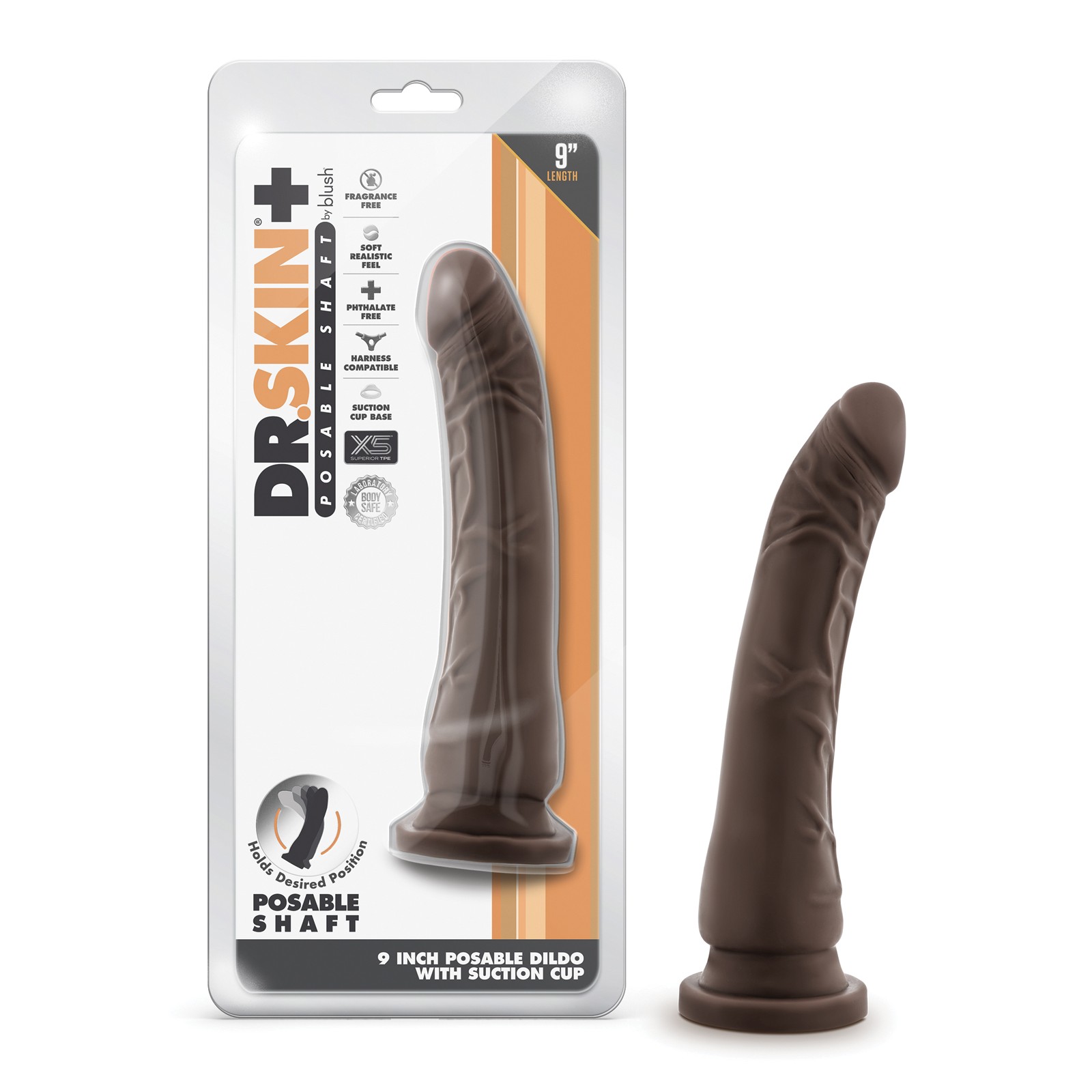 Dildo Posable Dr. Skin Plus 9" - Chocolate