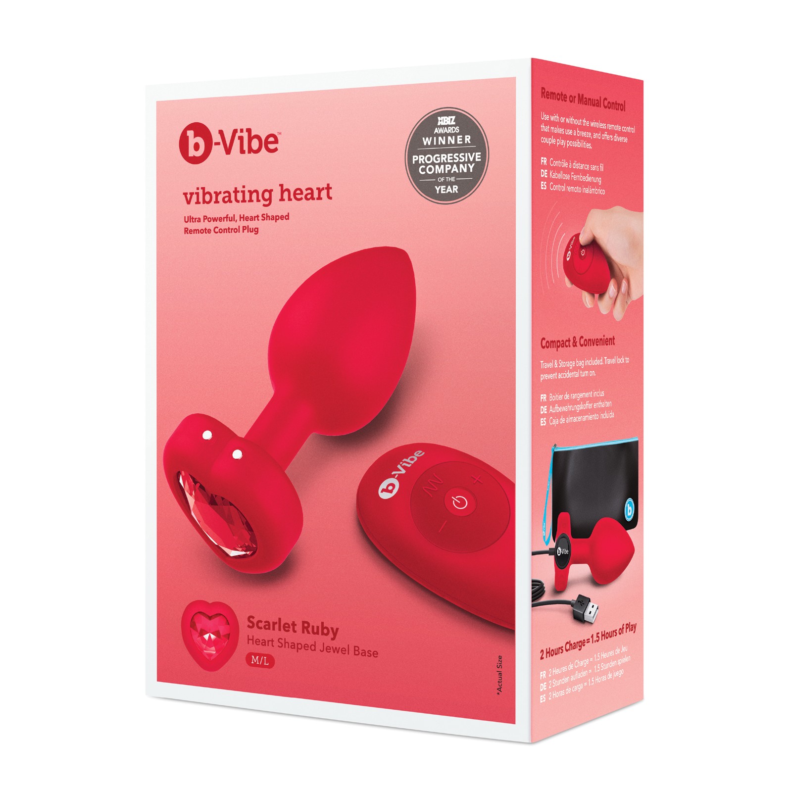 b-Vibe Plug Vibrante Corazón Mediano Grande Rojo