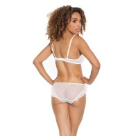 Stretch Mesh Ruffled Crotchless Teddy White