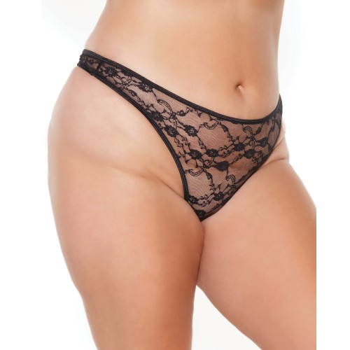 Stretch Lace High Leg Thong Black OS/XL