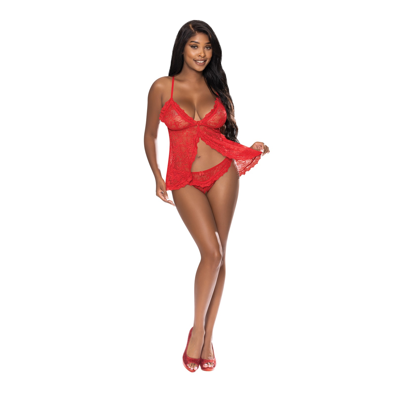 Ooh La Lace Babydoll and Split Crotch Panty Red