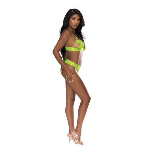 Strap-Tease Bra & Crotchless Panty Neon Yellow L/XL