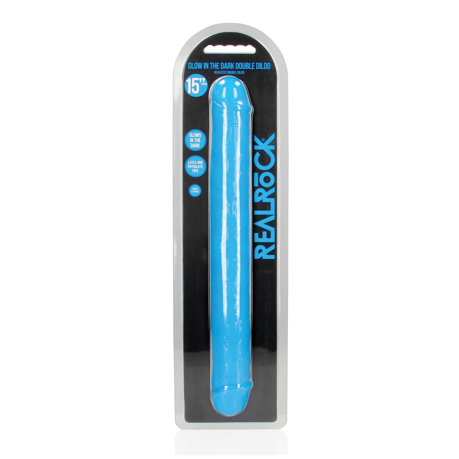 Shots RealRock 15 inch Glow in the Dark Double Dong Neon Blue