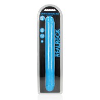 Shots RealRock 15 inch Glow in the Dark Double Dong Neon Blue