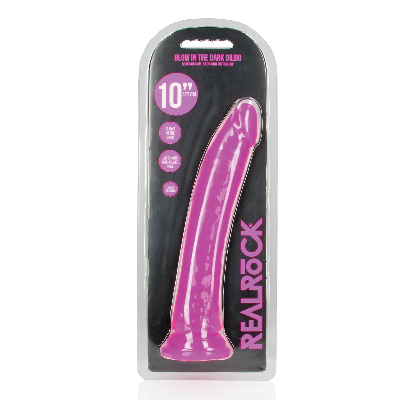 Dildo RealRock de 10" Slim que Brilla en la Oscuridad para Placer Intenso