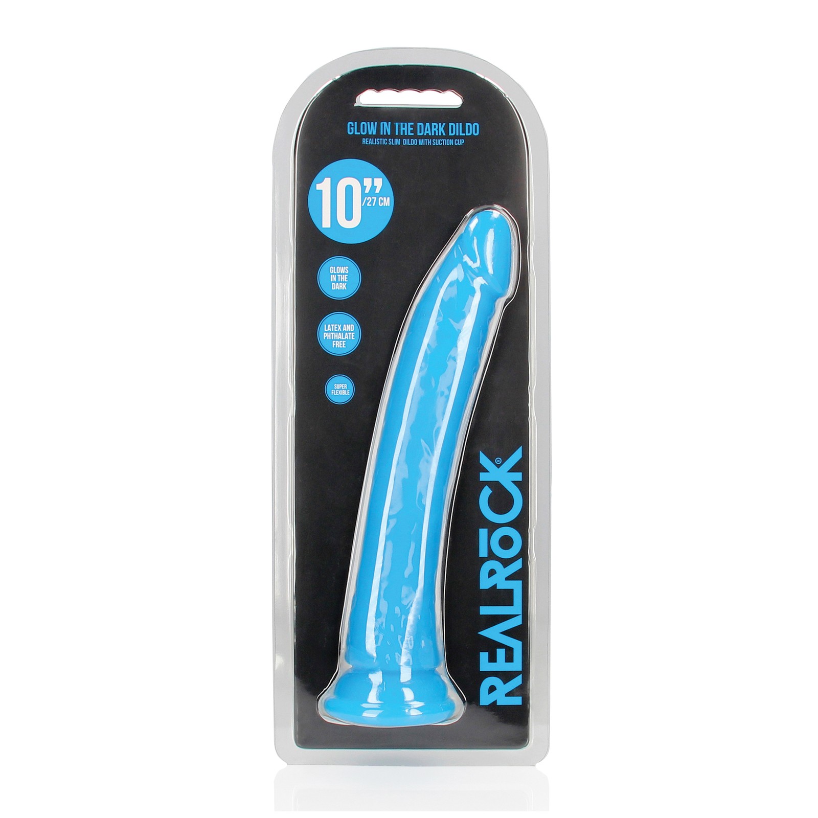 Shots RealRock 10 Inch Glow in the Dark Dildo Neon Blue