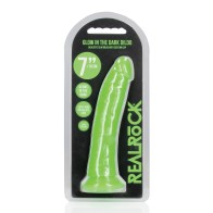 Dildo Slim RealRock 7" Verde Neón que Brilla en la Oscuridad