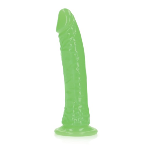 Dildo Slim RealRock 7" Verde Neón que Brilla en la Oscuridad