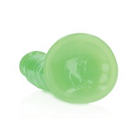 Dildo Slim RealRock 7" Verde Neón que Brilla en la Oscuridad