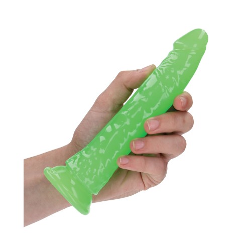 Dildo Slim RealRock 7" Verde Neón que Brilla en la Oscuridad