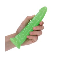 Dildo Slim RealRock 7" Verde Neón que Brilla en la Oscuridad