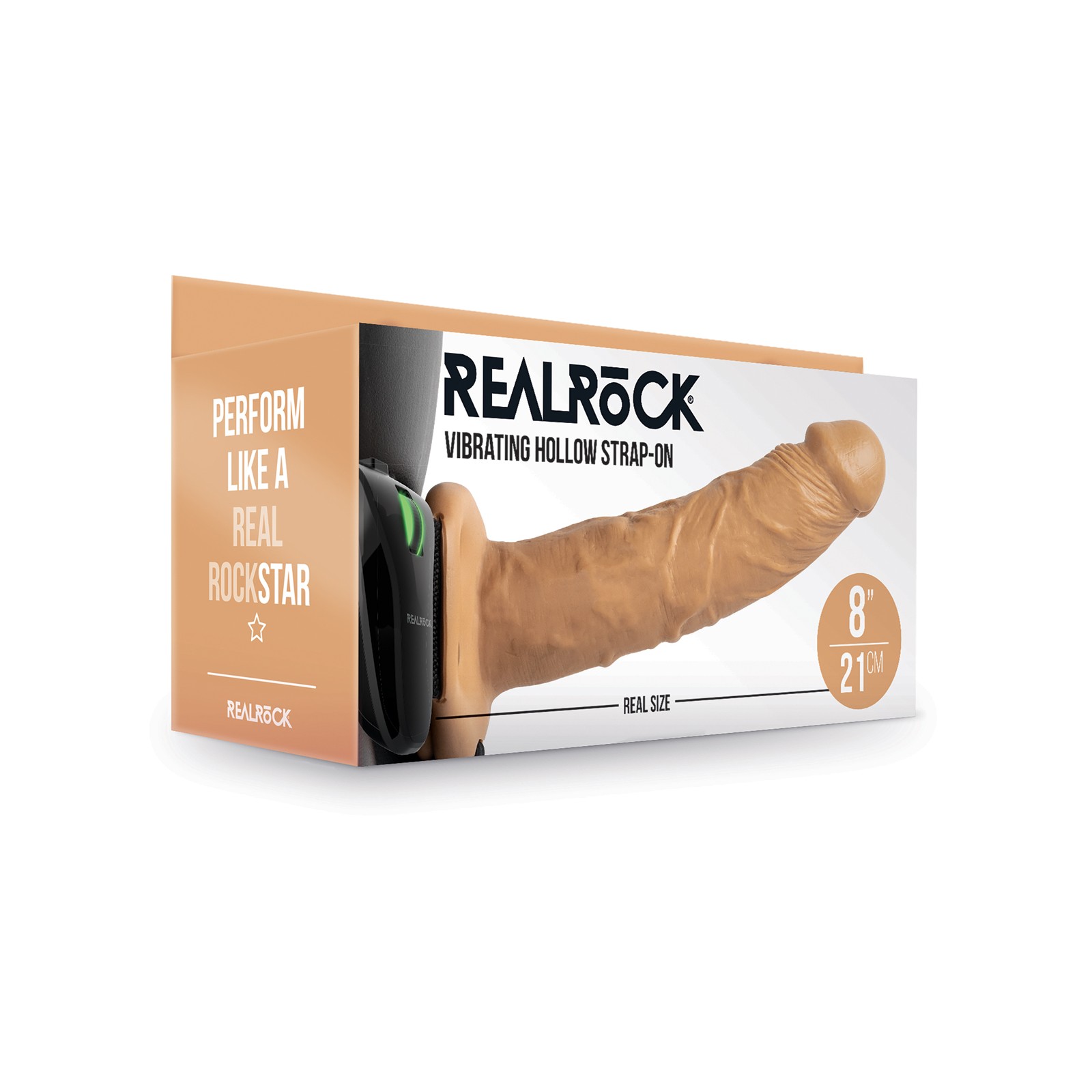 RealRock Hollow Strap-On 8" Vibrating Tan