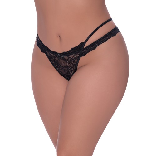 Ooh La Lace Cross Strap Split Crotch Tanga Panty Black QN