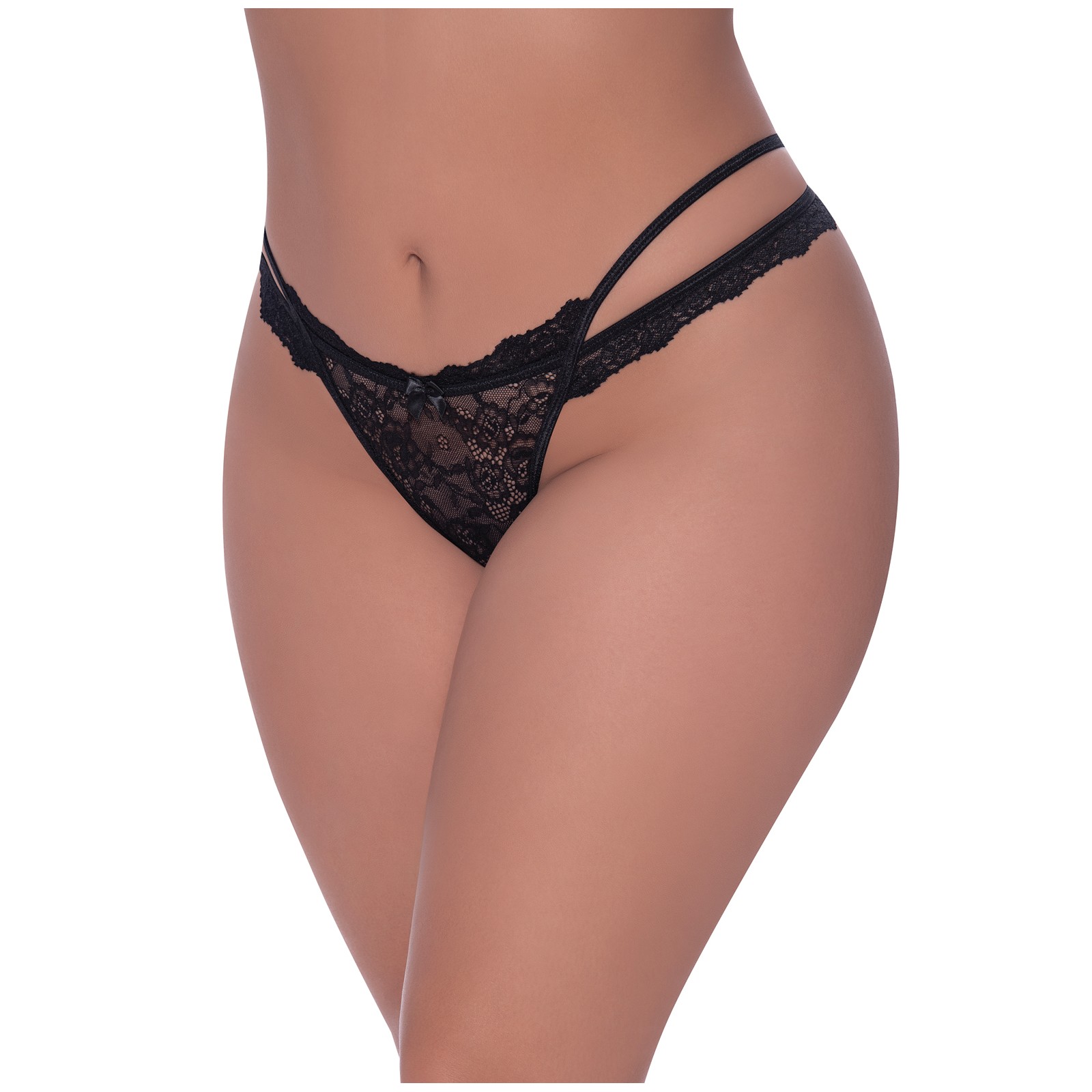 Ooh La Lace Cross Strap Split Crotch Tanga Panty Black QN