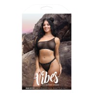 Bralette & Panty de Una Espalda Brillante Bad Bitch Negro M/L