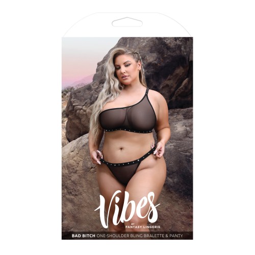 Bralette y Tanga Vibes Bad Bitch con Brillantes