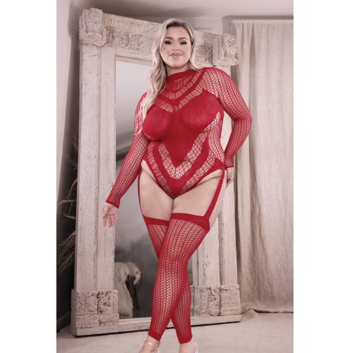 Teddy de Manga Larga Sheer Infatuation Rojo QN